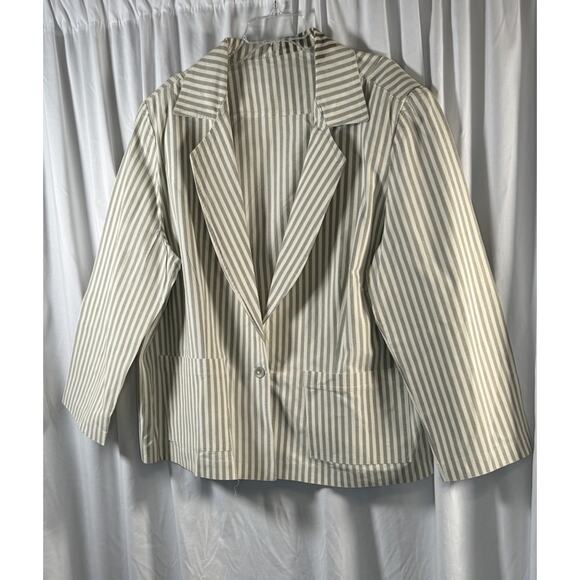 One Button Striped Linen Blend Blazer, Taupe & Ivory, Sz: 22W, 82-28 - Picture 5 of 11